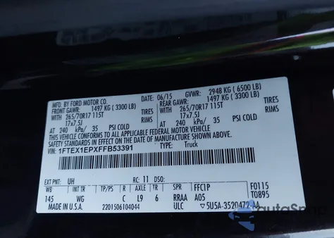 2015 Ford F-150 Xl z USA, uszkodzony, nr VIN 1FTEX1EPXFFB53391